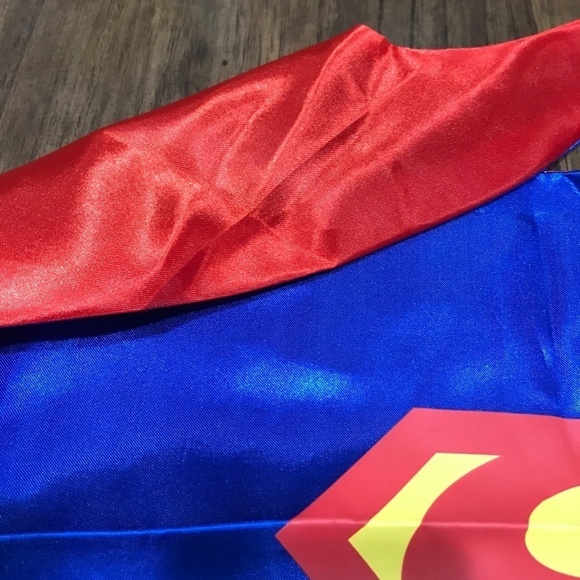 Super Man Cape Blue Hero Shield Reversible Halloween Book Parade Preppy Classic - Picture 6 of 6